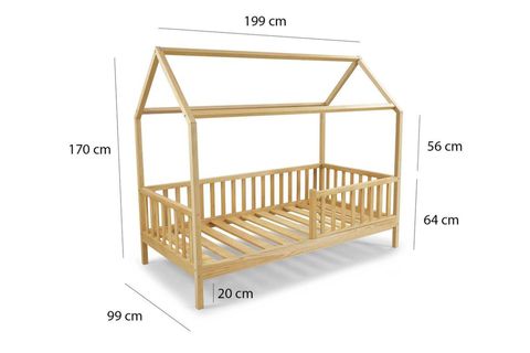 NATURKİDZ PINE MONTESSORI ÇATILI KARYOLA, ÇAM, 90X190