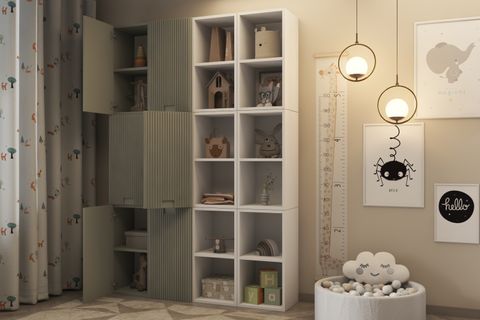 LEON YEŞİL DESENLİ KAPAKLI ÇOCUK KİTAPLIĞI BEYAZ ÇOK AMAÇLI DÜZENLEYİCİ ÇOCUK ODASI DOLABI NRG OD 1012