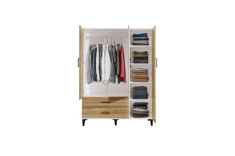 BLESK AYNALI ÇEKMECELİ GARDIROP, BEYAZ CEVİZ, 3 KAPAKLI