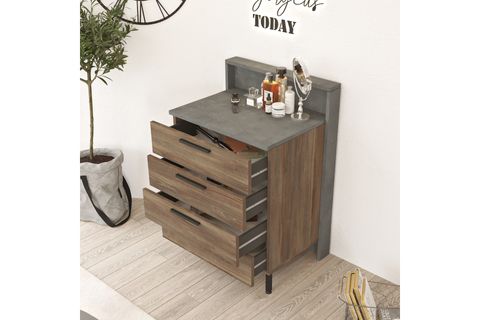 YURUDESIGN NEW HOME ŞİFONYER, 4 ÇEKMECELİ, KAHVE GRİ