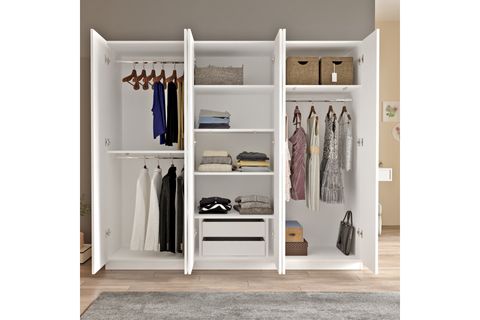 YURUDESIGN NEW HOME GARDIROP, 6 KAPAKLI, ÇEKMECELİ AYNALI, BEYAZ
