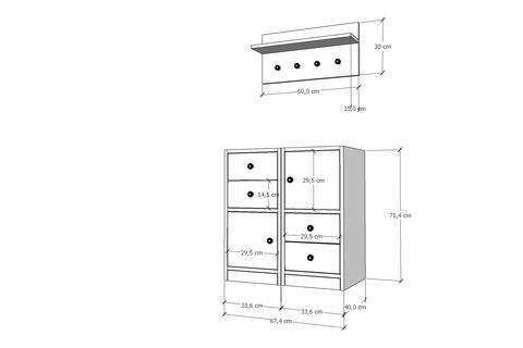 BERA PORTMANTO, 2 KAPAKLI 4 ÇEKMECELİ, PRT-1068-Ç