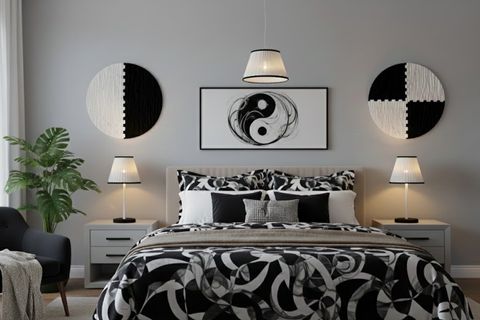 YİN YANG TÜL ABAJUR AVİZE SETİ, BEYAZ BAŞLIKLI