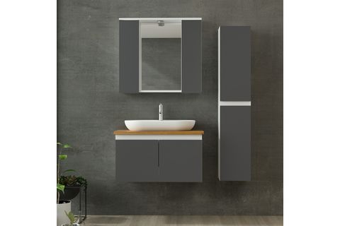 NİKA BANYO DOLABI AS2K10, BEYAZ ANTRASİT, 85 CM
