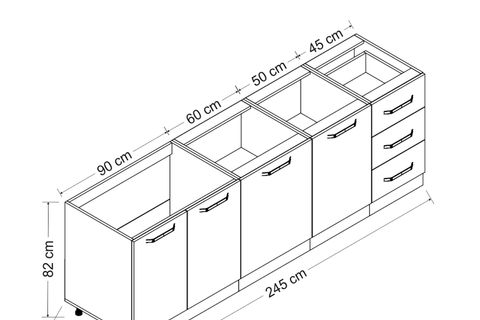 MİNAR 245 CM MUTFAK DOLABI BEYAZ ANTRASİT 245-A1-ALT MODÜL