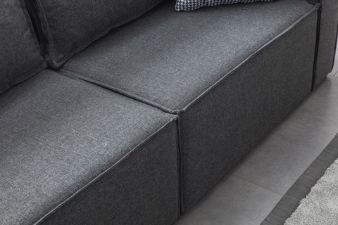 SOFT SIRT MİNDERLİ KİTAPLIKLI MODÜLER KÖŞE KOLTUK TAKIMI, KETEN, ANTRASİT