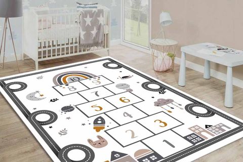 GRİ YOLLU SEKSEK DESENLİ OYUN HALISI 100X160