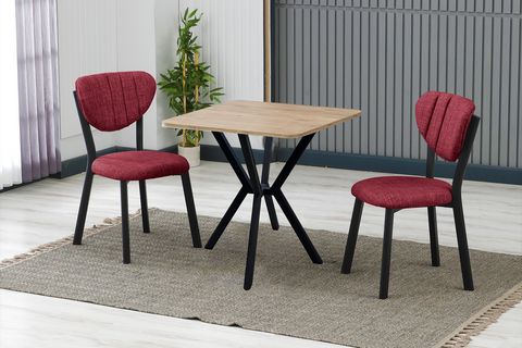 ELİS MUTFAK MASA TAKIMI, 2 SANDALYE, CEVİZ, 70X70 CM, BORDO