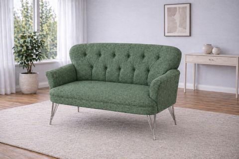 PUFY KOLLU İKİLİ KOLTUK, YEŞİL, METAL KROM AYAK