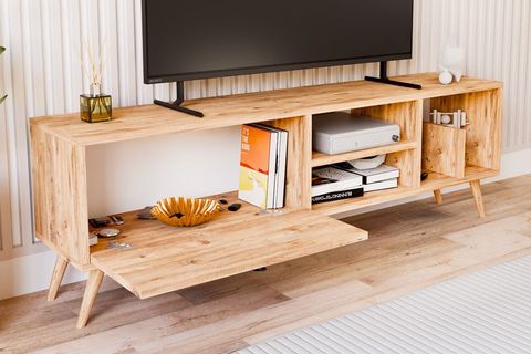 LENA KİTAPLIK BÖLÜMLÜ TV SEHPASI, ÇAM, 140 CM