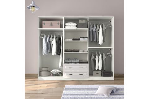 KNİDOS GARDIROP, 6 KAPAK 2 ÇEKMECE, BEYAZ, 210 CM