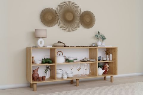 BOHEM SERİSİ NATURA PVC HASIR DESEN KONSOL, CEVİZ  MEŞE, 4 KAPAKLI