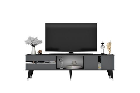 VANİA TV SEHPASI, 2 KAPAKLI RAFLI, ANTRASİT GÜMÜŞ