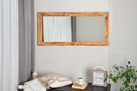 DFN WOOD DOĞAL AHŞAP DİKDÖRTGEN BOY AYNASI, 100X40