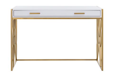 ZERON GOLD METAL ÇEKMECELİ AHŞAP ÇALIŞMA MASASI, BEYAZ