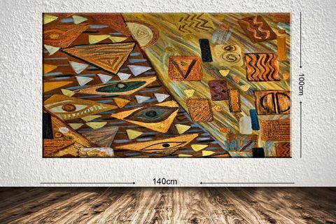KAHVERENGİ SOYUT ÜÇGENLER TABLO CENTER DEV BOYUT DEKORATİF KANVAS TABLO 100X140CM