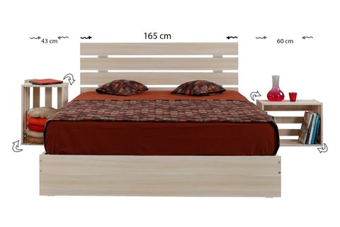HUGA ÇİFT KİŞİLİK AHŞAP KARYOLA KOMODİN TAKIM MEŞE,160X200