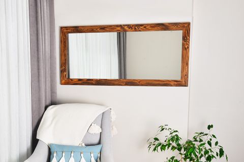 DFN WOOD LİGNA DİKDÖRTGEN CEVİZ RENGİ AHŞAP DEKORATİF AYNA, 130X60 CM