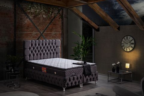 ROMA BAZA BAŞLIK VE REAL PEDLİ YATAK SETİ, ANTRASİT, 120X200