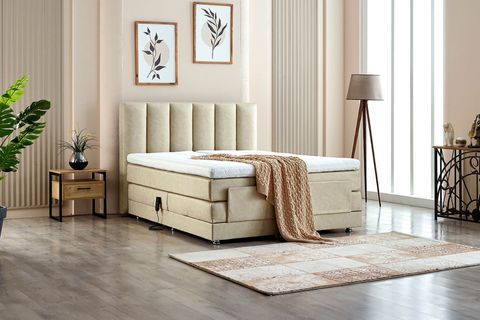 NERA KUMANDALI BAZA BAŞLIK YATAK SETİ, BEJ, 140X200