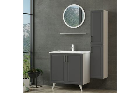 SANYA BANYO DOLABI AY2K118, BEYAZ ANTRASİT, 85CM