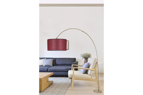 LUMEXX DEVE BOYNU SİLİNDİR LAMBADER, MAT KROM AYAK, HASIR BORDO ABAJURLU