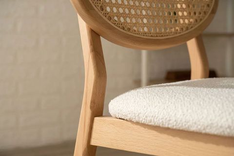 OSLO SANDALYE, NATUREL AHŞAP, KREM KUMAŞ