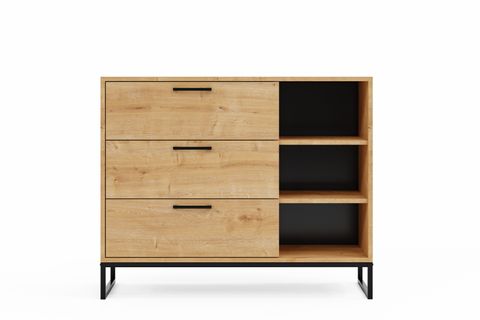 FURMET MODÜLER YUKON ŞİFONYER, SAFİR MEŞE, 3 ÇEKMECELİ VE KAPAKLI