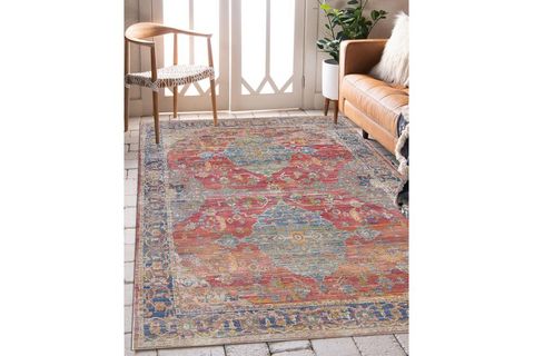 SOHO TURUNCU MAVİ OTANTİK ESKİTME DESENLİ DEKORATİF HALI, 50X80