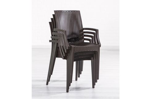 SANDALİE ALTI ADET RATTAN KOLLU BAHÇE SANDALYE, KAHVE