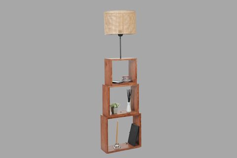 PUZZLE LAMBADER, CEVİZ AYAK, ÖRGÜLÜ RATTAN ABAJURLU