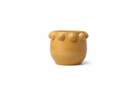 EL YAPIMI SARI NOKTALI KABARTMALI TERRACOTTA SAKSI