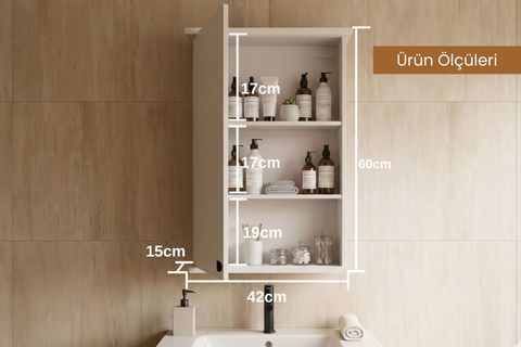 RUDA TEK KAPAKLI AYNALI BANYO DOLABI, BEYAZ