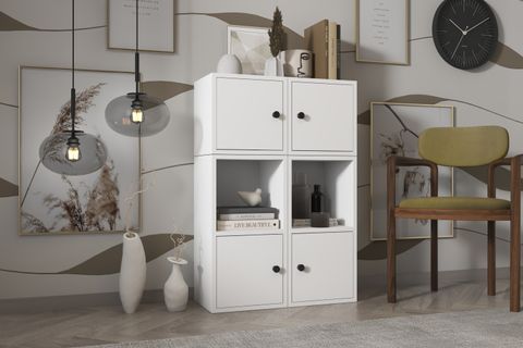 LEKSA KAPAKLI RAFLI KİTAPLIK 65 CM BEYAZ KTP-1026-Ç