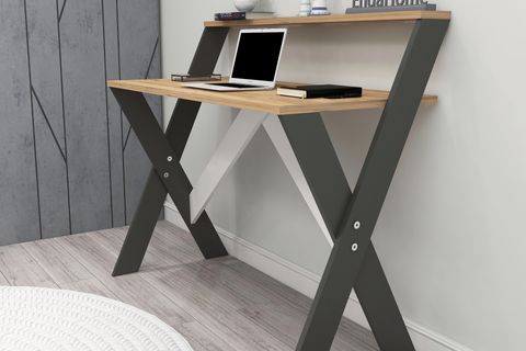 ÇAPRAZ AYAKLI DERS ÇALIŞMA MASASI, ANTRASİT ÇAM, 50X90 CM