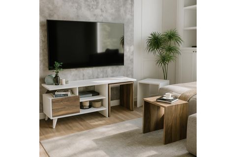 NATURE ZİGON SEHPALI TV ÜNİTESİ, BEYAZ CEVİZ