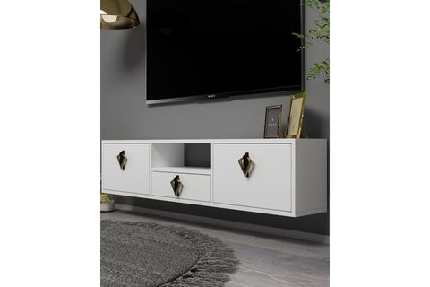 DROPDD TV SEHPASI, BEYAZ SİYAH ALTIN DUVARA MONTAJ, 1315DROPDD 32