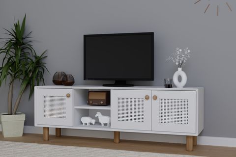 BOHEM SERİSİ NATURA PVC HASIR DESEN TV ÜNİTESİ, NATURA MAT BEYAZ