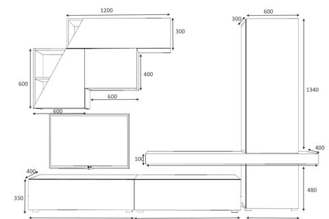FİTZ DUVAR TV ÜNİTESİ, MEŞE BEYAZ, 300 CM