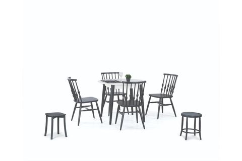 SİENA SABİT MASA VE BONCUK SANDALYE TABURE TAKIMI, ANTRASİT, 90X90