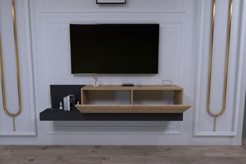 LANCY DUVARA MONTE TV ÜNİTESİ, ANTRASİT SAFİR MEŞE, 180 CM