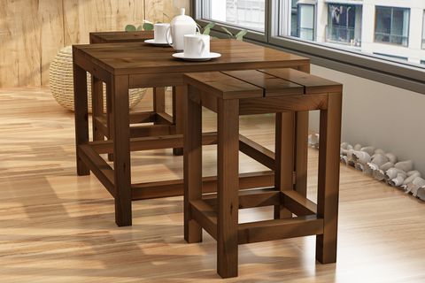GİVAYO WOOD'S ARES ÇAM BAHÇE BALKON MUTFAK MASASI, ÜÇLÜ SET, CEVİZ