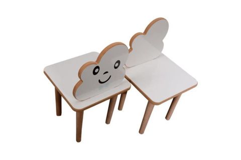 AHŞAP ÇOCUK MASA SANDALYE TAKIMI STİCKERLI MAVİ