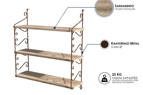 SERAMONİ RAF SETİ 3 RAFLI 200X720 SAKRAMENTO ADENA