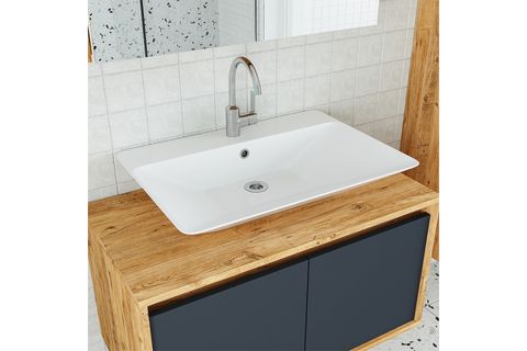 BANOS ROOMART BANYO DOLABI, LAVABOLU, ATLANTİK ÇAM ANTRASİT, 85 CM