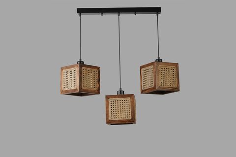 KUMSAL ÜÇLÜ SIRALI RATTAN AVİZE, CEVİZ
