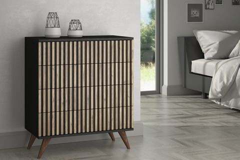 NOVA ZEBRA DESEN PREMİUM ŞİFONYER, WOOD SİYAH, ATLANTİK ÇAM, 4 ÇEKMECELİ