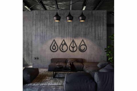 DÖRT ELEMENT METAL DUVAR DEKORU DAMLA ÇERÇEVELİ