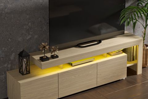 LUMA LED IŞIKLI TV ÜNİTESİ KONSOL,  AÇIK MEŞE DESEN, 192 CM