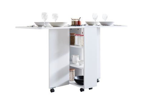 BLESK KATLANABİLİR TEKERLEKLİ MUTFAK MASASI, BEYAZ